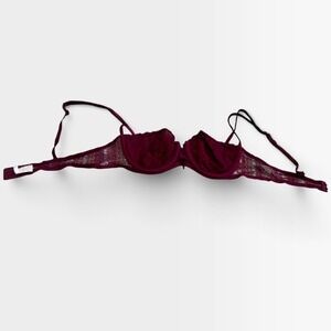 Aubade Lace Underwire Bra 36C Magenta Floral Mesh French Lingerie 5614C